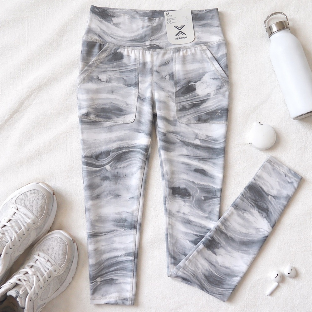 Xersion Marble Print High Waisted Leggings Quick Dry Gym Activewear M